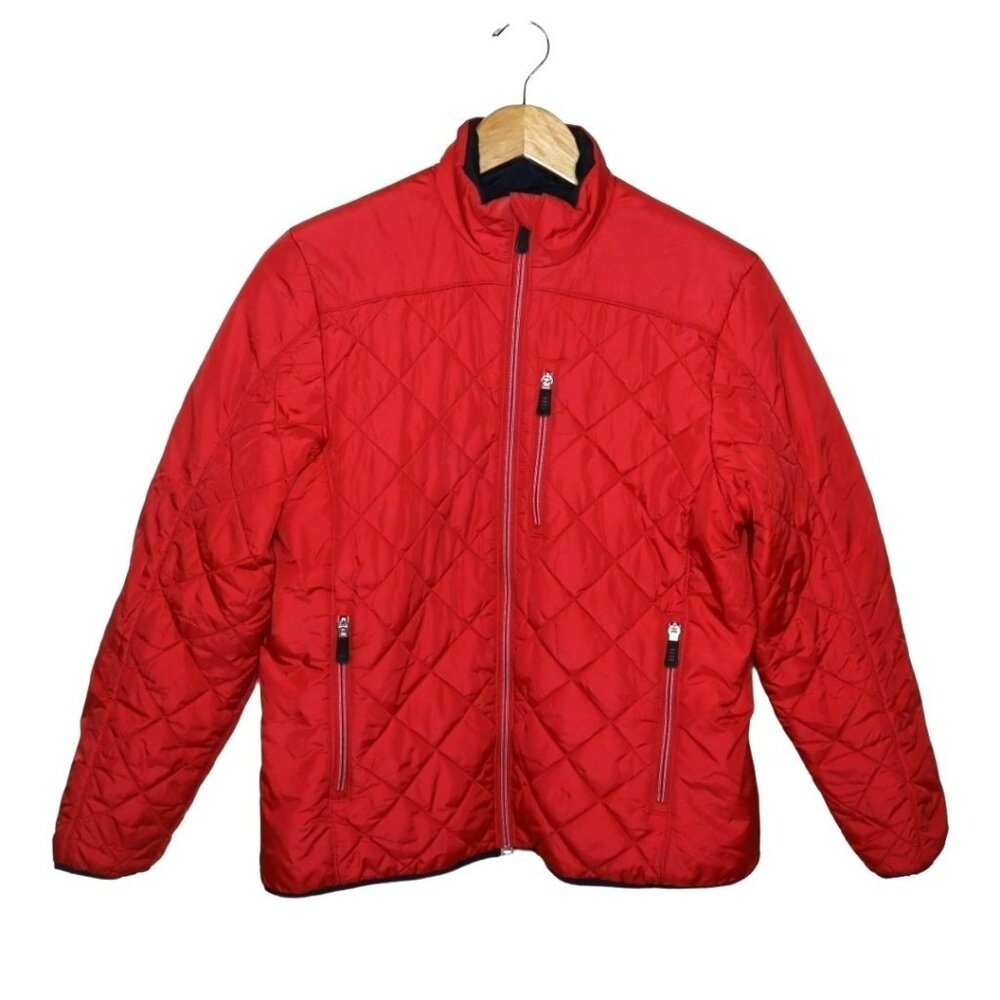 Lands' End Short Cozy Coat Size Small Red Winter Fall Diamond Quilted